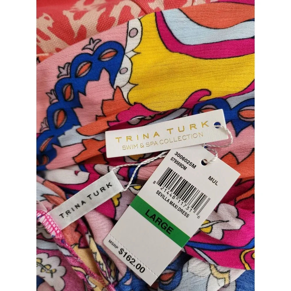 Trina Turk NWT Sevilla Swimsuit Coverup Dress Blue Pink Large - Picture 7 of 7